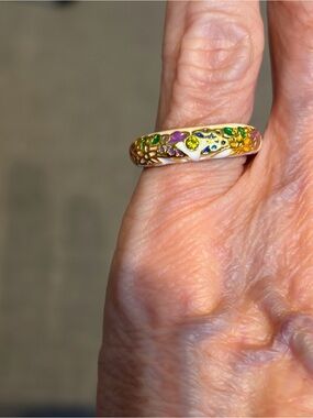 New Size 5 Colorful Enamel Floral Butterfly Gold Tone Band Ring